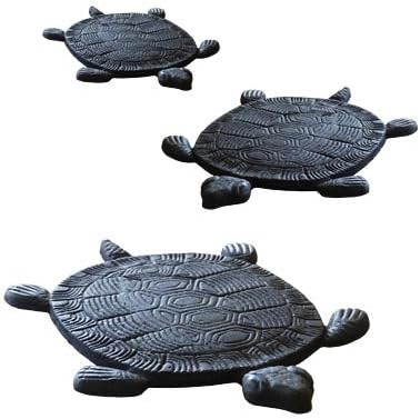 BestNest Esschert Design Turtle Stepping Stones – Set of 3 Cast Iron Garden Path Pavers, Decorative Outdoor Stepping Stones with Textured Shell, 12.75" Long, Black Finish