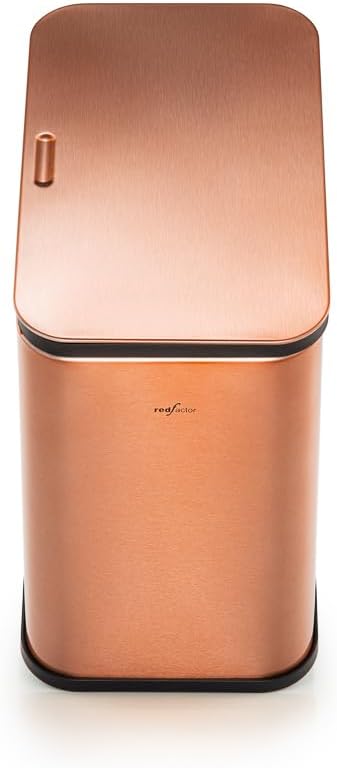 RedFactor Stainless Steel Hanging Trash Can with Lid and Inner Bucket – Slim 1.3 Gallon Odor-Free Compost Bin for Kitchen Cabinet, Countertop, Under Sink, or Bathroom (Copper)