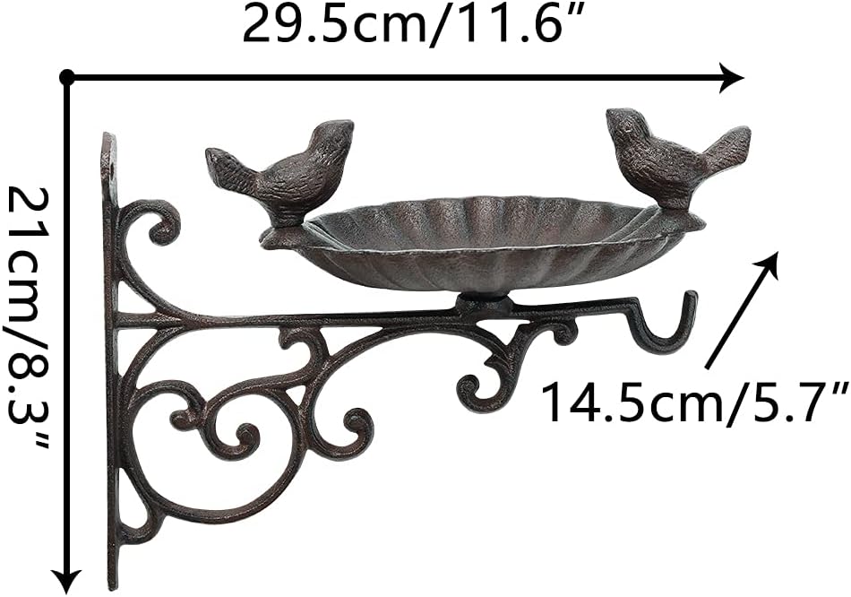 Sungmor Cast Iron Birdfeeder, Heavy Duty Sturdy Wall Bird Feeder, Deck Mounted Small Bird Bath, Decorative Planter Hanger, Outdoor Garden Wall Hook for Hanging Plant Pot, Basket, Lantern, Wind Chime