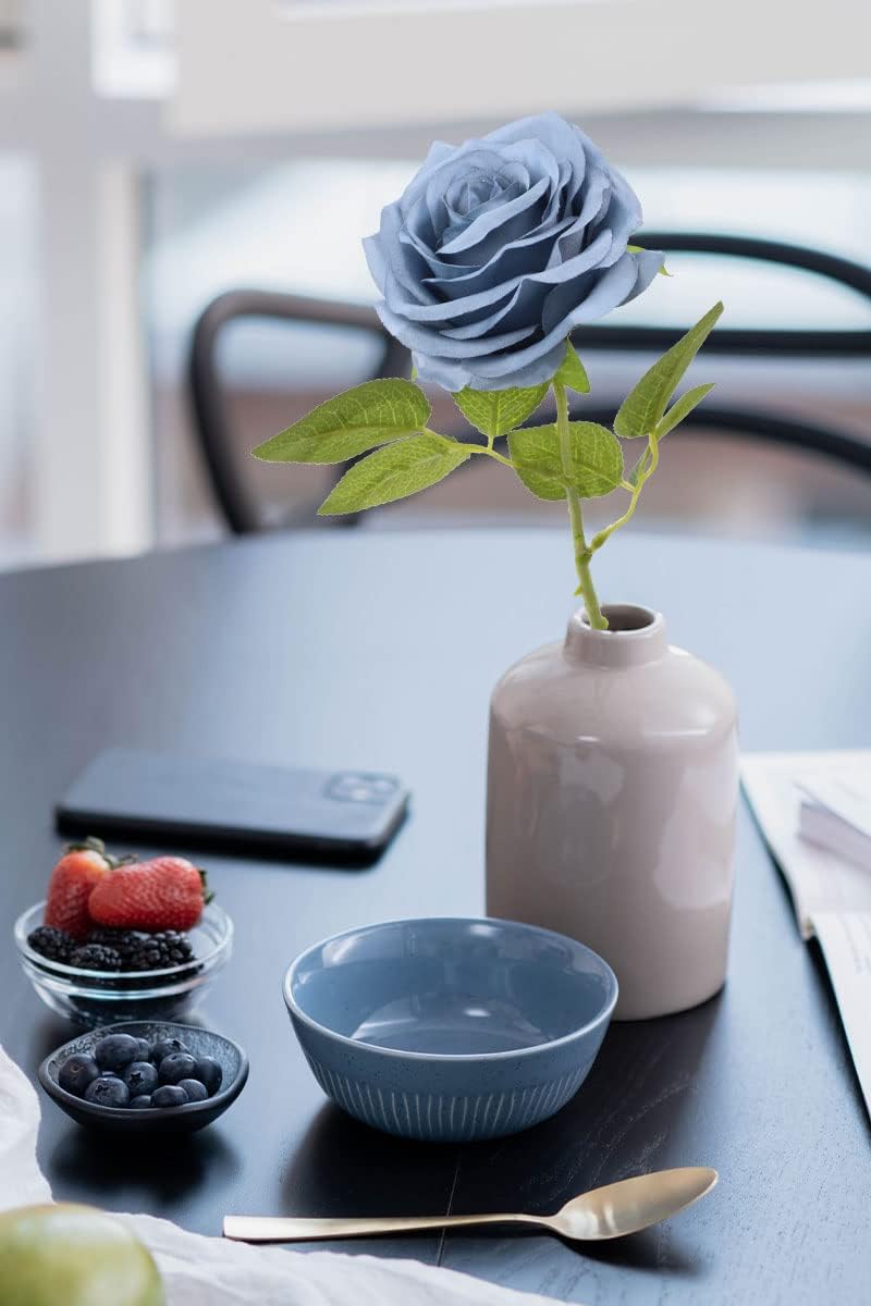 LVEFIT Artificial Rose Flower Dusty Blue Flowers Dusty Blue Roses Silk Flowers 12 pcs with Long Stem Silk Roses Bouquet for Wedding Bridal Shower Party Home Decoration