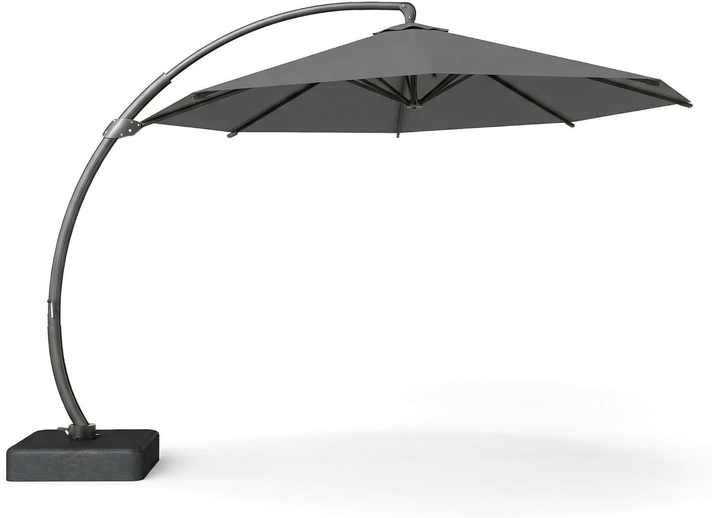 11 FT Cantilever Umbrella with Base Included, Large Round 360° Rotation Offset Umbrella Outdoor Patio, Heavy Duty Aluminum Frame, Sand-Weighted Stand, for Deck, Backyard, Pool, Garden (Grey)