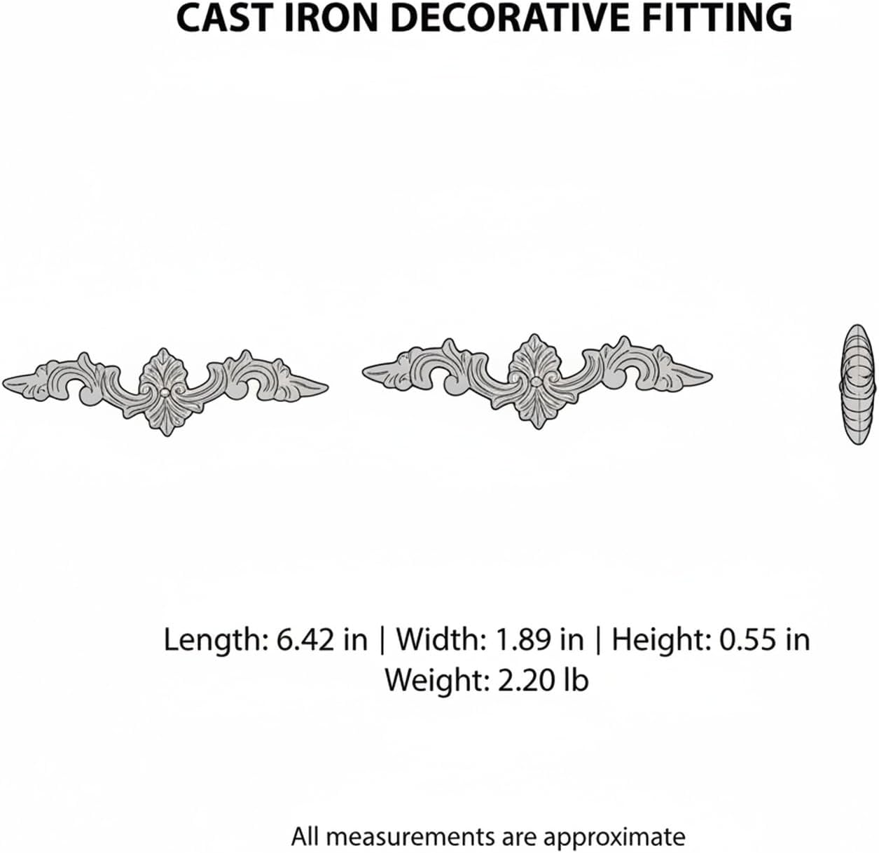 Cast Iron Gate Ornament, European Style Decorative Fitting for Fences & Railings, 6.4 x 2.5 Inch, Dark Gray