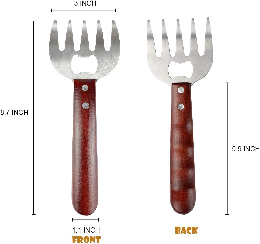 AIYUE Meat Shredding Claws Stainless Steel Pulled Pork Shredder Meat Claws for BBQ Shredding Pulling Handing Lifting & Serving Pork Turkey Chicken with Long Wood Handle (2 PCS,BPA Free) - Lumora Garden