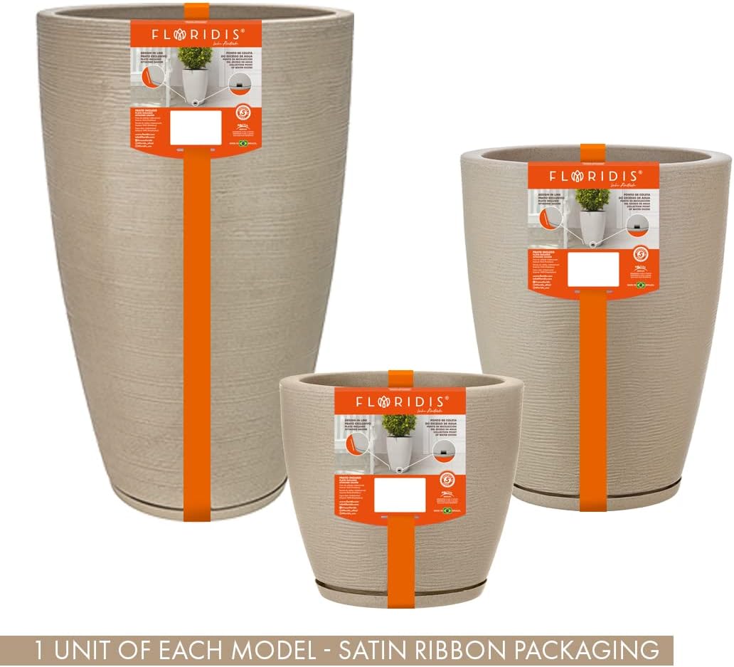 Floridis Planter, Set of 3, Outdoor/Indoor, Plastic Resin (Beige)