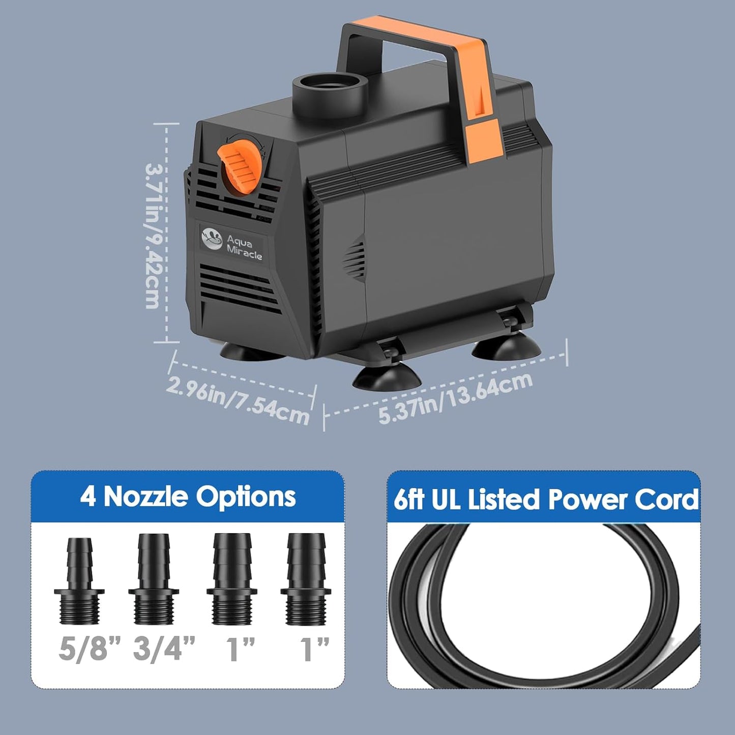 AquaMiracle 880GPH Submersible Water Pump Pond Pump(3330L/H, 45W), Water Fountain Pump Aquarium Water Pump with Flow Control for Fish Tank, Waterfall, Statuary, Filtration, Water feature, Hydroponics