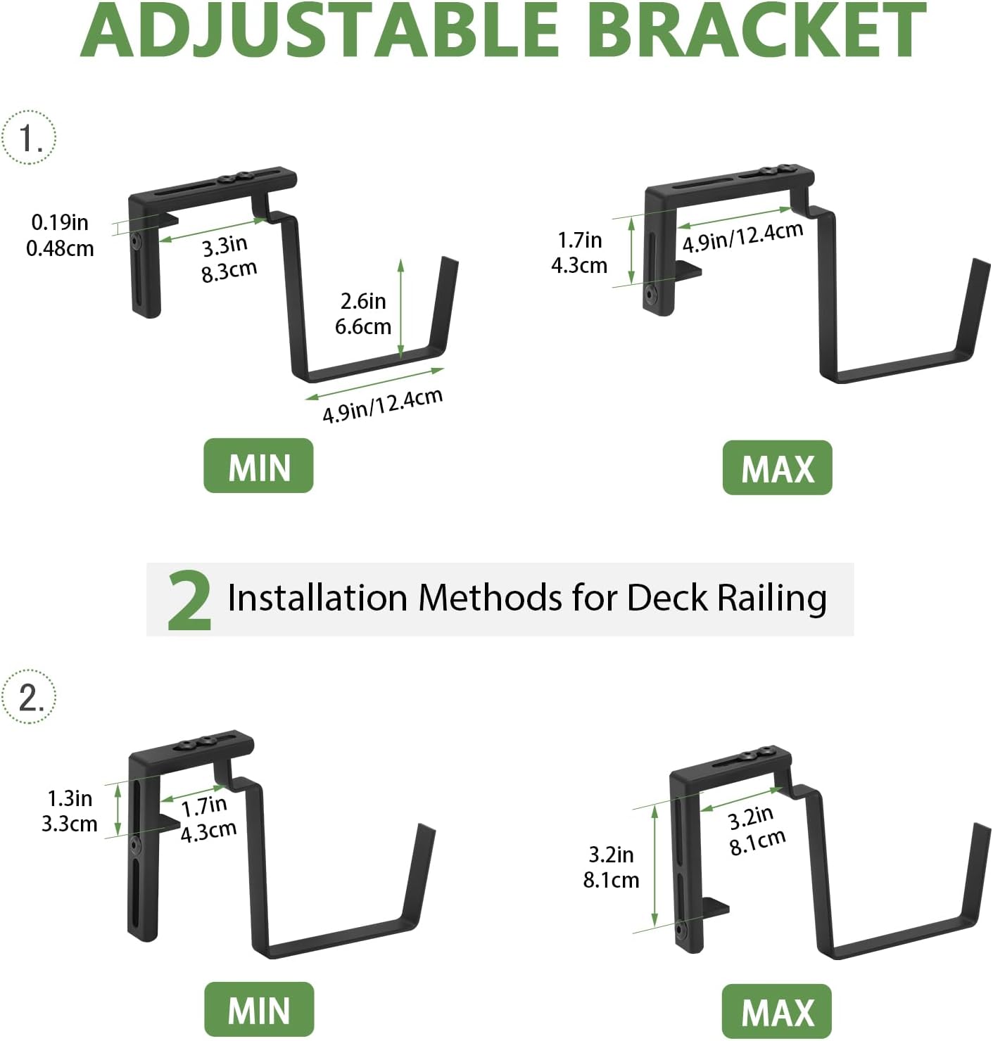OYEAL Railing Planter Box 4 Pack Window Boxes Planters with Adjustable Brackets 17 Inch Hanging Planters for Outdoor Plants Flower Boxes for Balcony Fence Deck Railing Porch Over Rail, Black