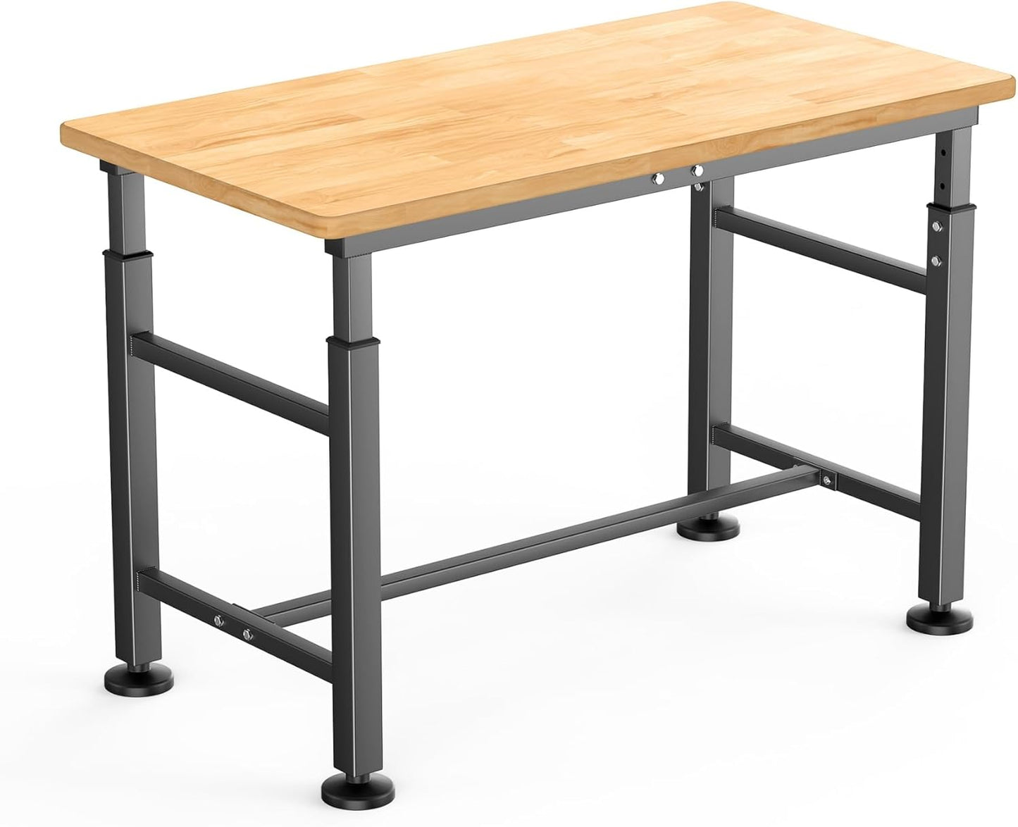 WALMANN Heavy Duty Adjustable Height Workbench 47.75" x 23.25", Rubber Wood Top Work Table for Garage, Workshop, 2000 lbs Load Capacity