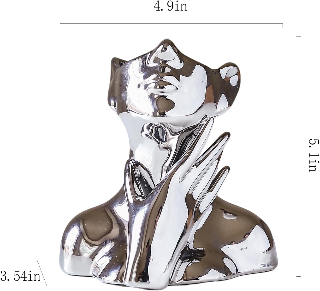 BrownLove Silver Ceramic Face Vase, Modern Silver Decorative Art Vase, Bookshelf Placed On The Desktop, Small Living Room, Office and Bedroom