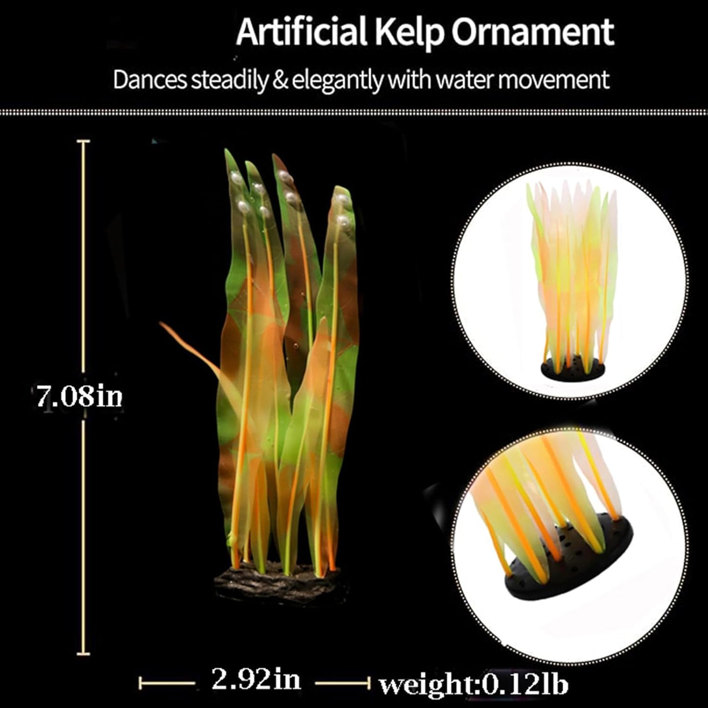 2Pcs Soft Silicone Aquarium Plants Glowing Kelp Fish Tank Plants Decor Artificial Aquarium Plant Decoration Simulation Artificial Water Grass for Fish Tank,Orange,7inch