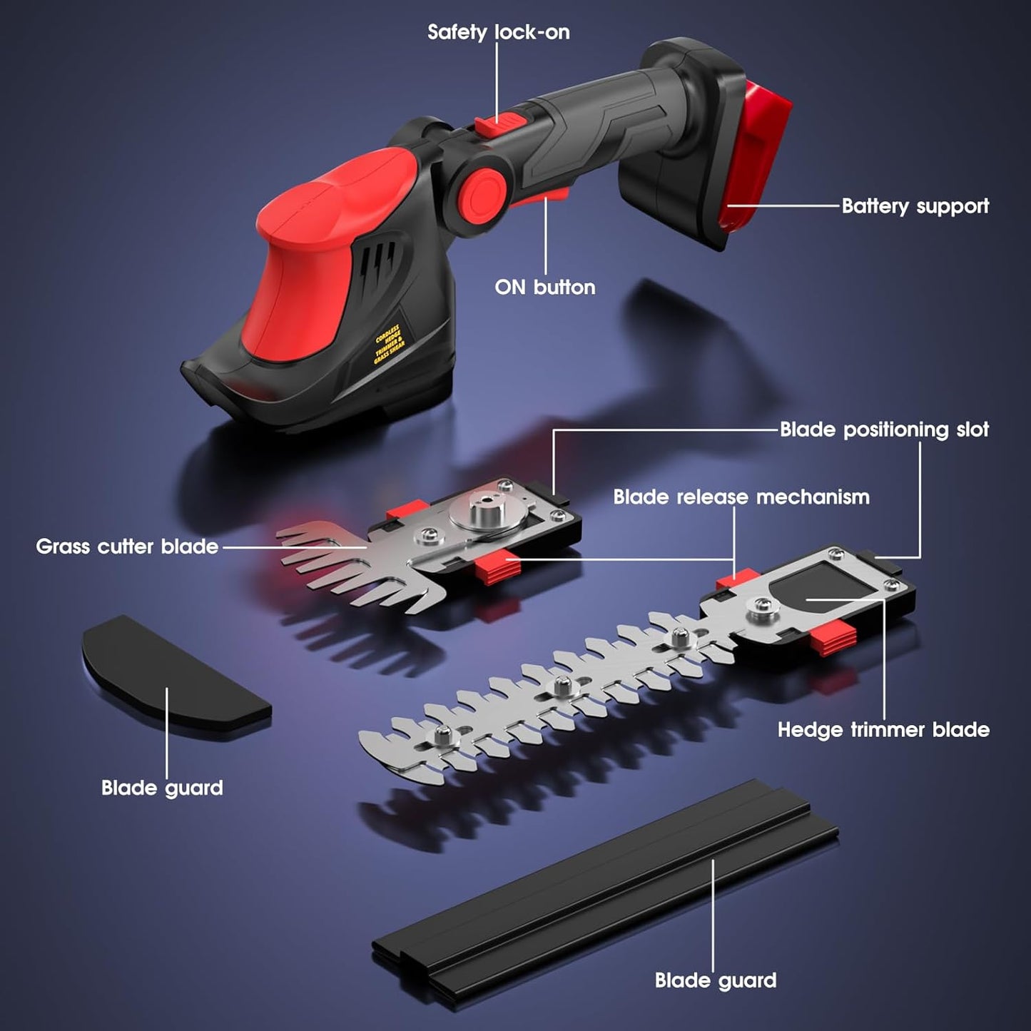 Hedge Trimmer Cordless for Milwaukee 18V MAX Battery, 1500RPM Grass Trimmer Electric Hedge Trimmer, 2 in 1 Design, Perfect for Yard, Garden, and Lawn Care(Battery Not Included) (Red)