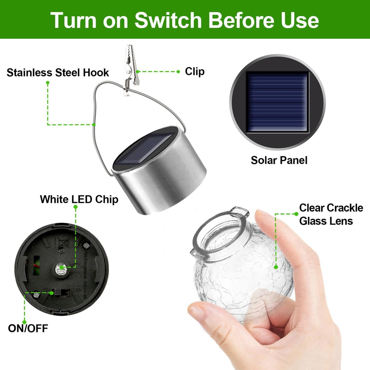 Solar Lights Outdoor Hanging Decorative Globe 8 Pack, Waterproof Solar Lantern with Handle and Clip, Solar Powered Glass Ball Lights for Garden Yard Fence Tree Umbrella Holiday Décor, Warm White