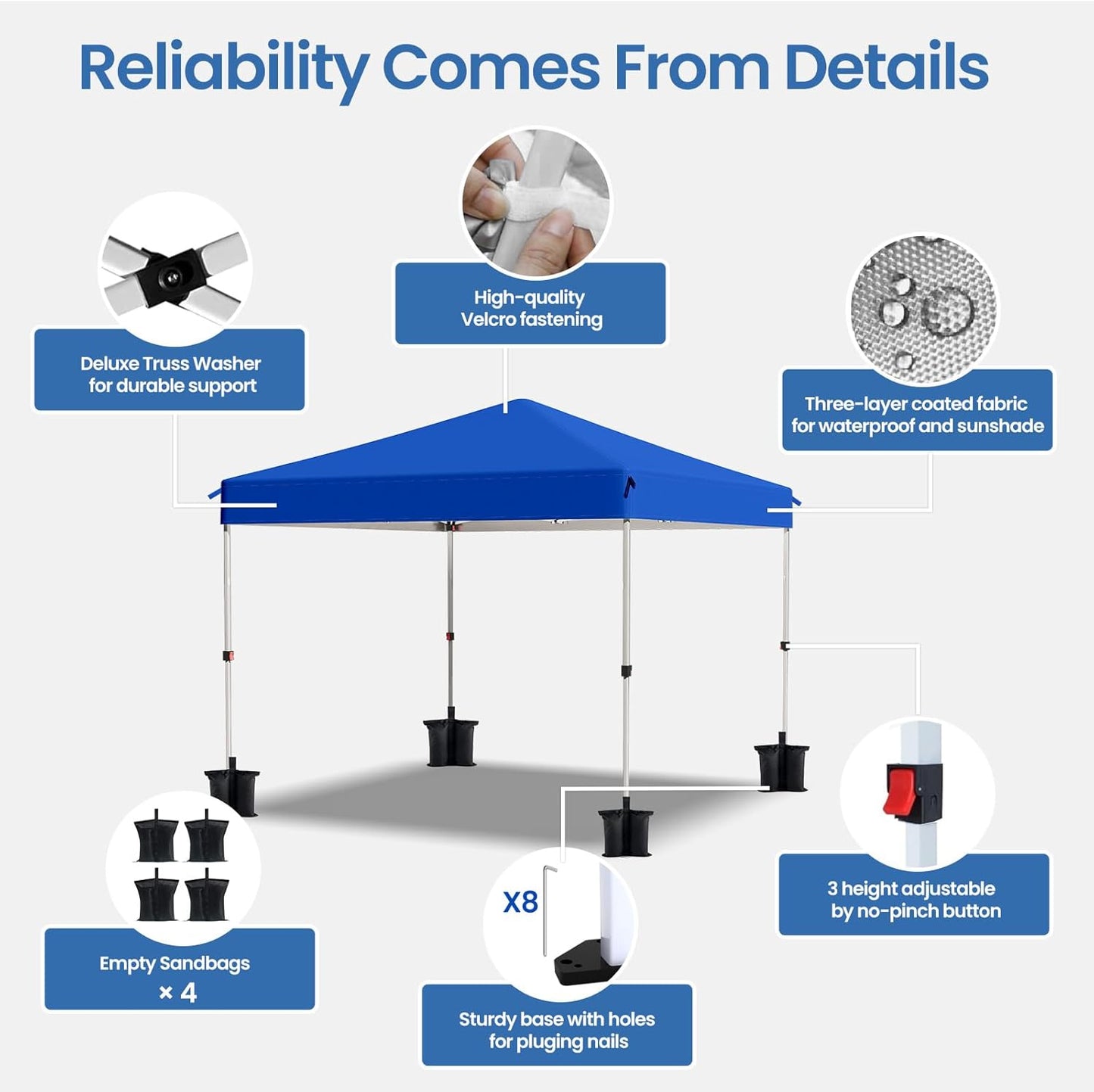 Pop Up Canopy Tent, 10x10 Outdoor Shade, One Push Instant Outdoor Canopy, Easy Set Up Tent, Portable Instant Beach Canopy Tents, Sun Shelter for Events, Parties, Camping