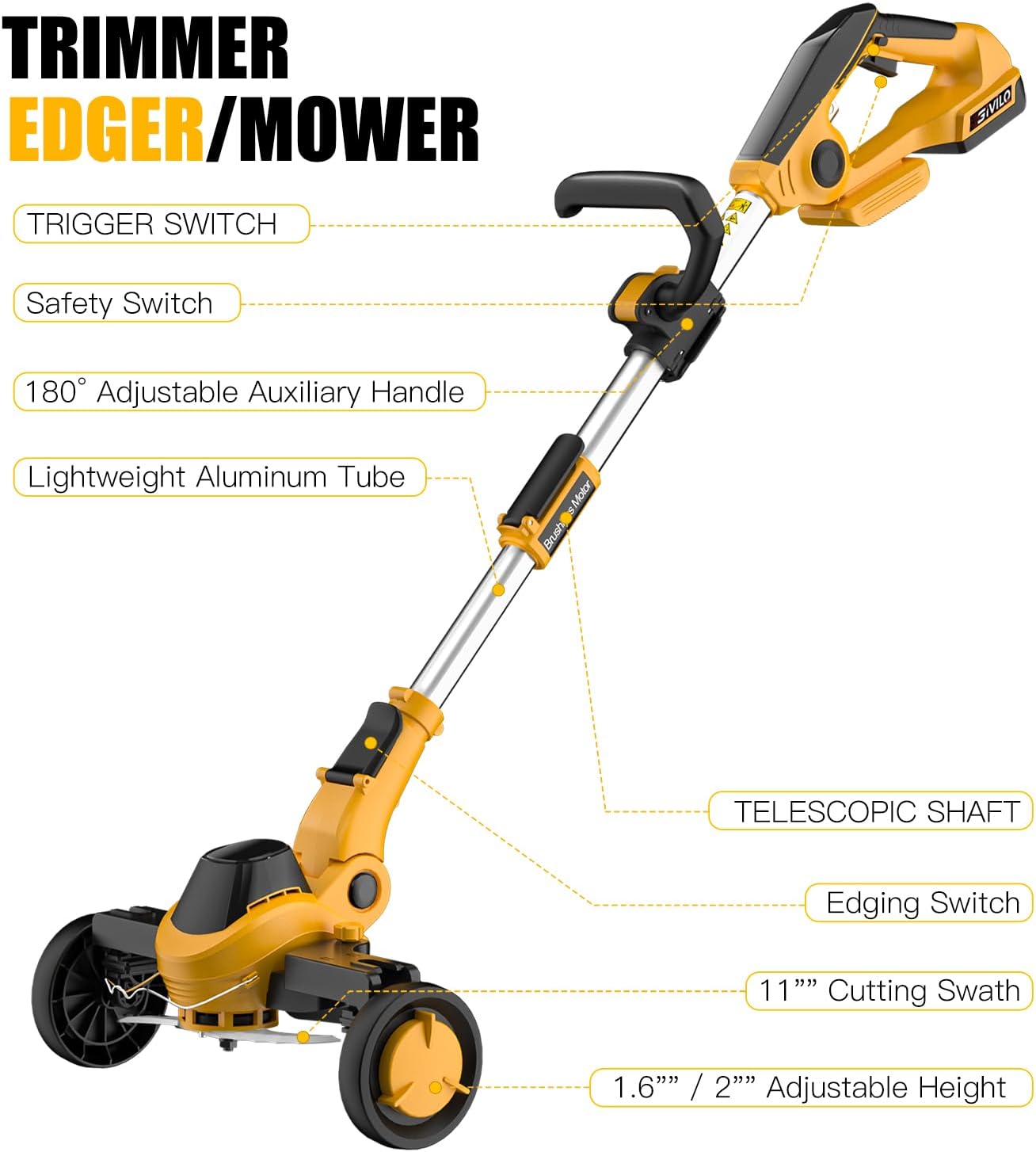 Weed Wacker Cordless Compatible with DEWALT 20V MAX Battery, Electric Weed Cordless Eater with 4 Types Blades, Brushless Grass Trimmer/Lawn Edger/Mower/Brush Cutter for Yard Garden(No Battery)