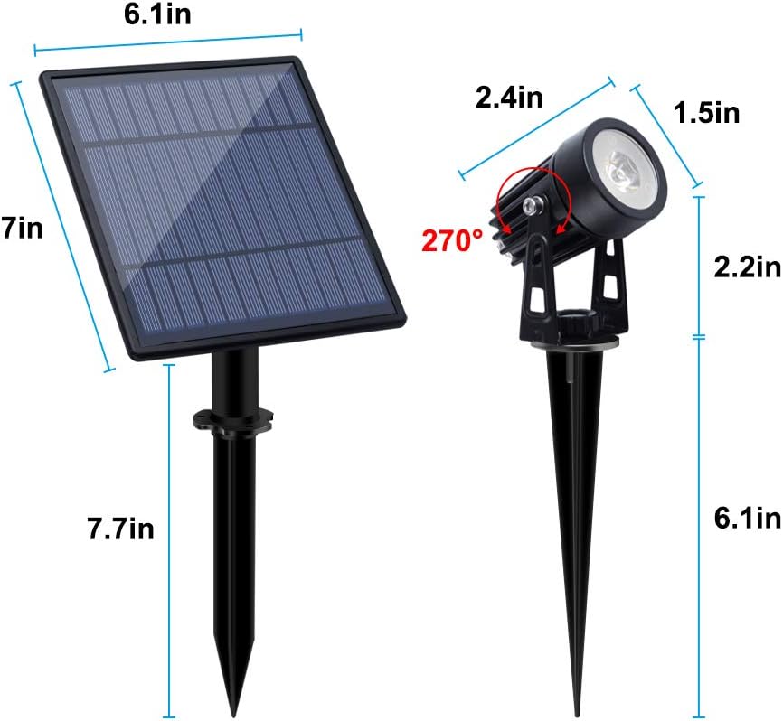 APONUO Metal Solar Spot Lights Outdoor with 9.8ft Cable Solar Powered Landscape Lighting Low Voltage IP65 Waterproof Auto On/Off for Outside Garden Yard Landscape Pathway Garage-Cool White(2-in-1)