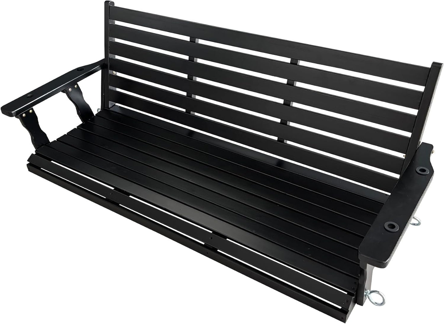 Wooden Porch Swing, Ergonomic Seat, Bench Swing with Hanging Chains and 7mm Springs, Heavy Duty 880 LBS, for Outdoor Patio Garden Yard (Carbon Black, 3-Seater Extra Large)