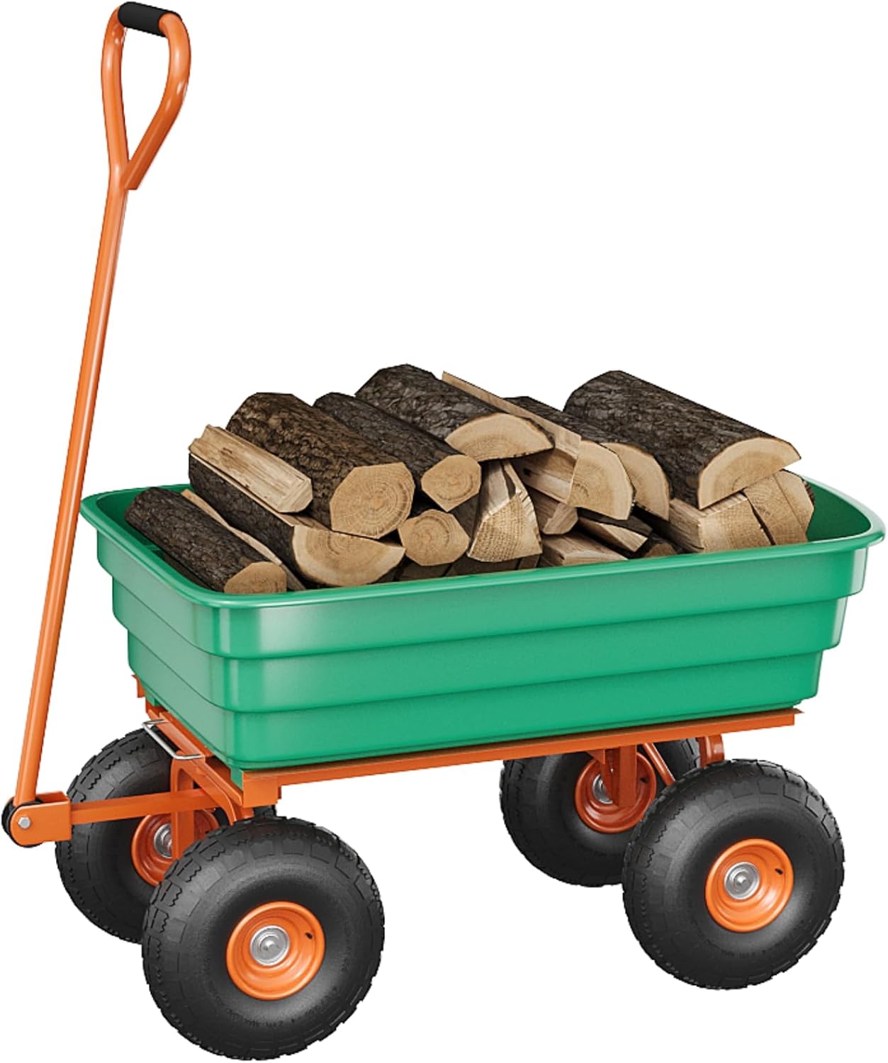 Poly Dump Cart, 4 Cu.Ft. Heavy Duty 600 LBS Garden Cart, 10" No-Flat Tires & 180° Rotating Handle, Rust-Proof Polyethylene Yard Dump Wagon for Yard, Landscaping, Gardening, Quick Release