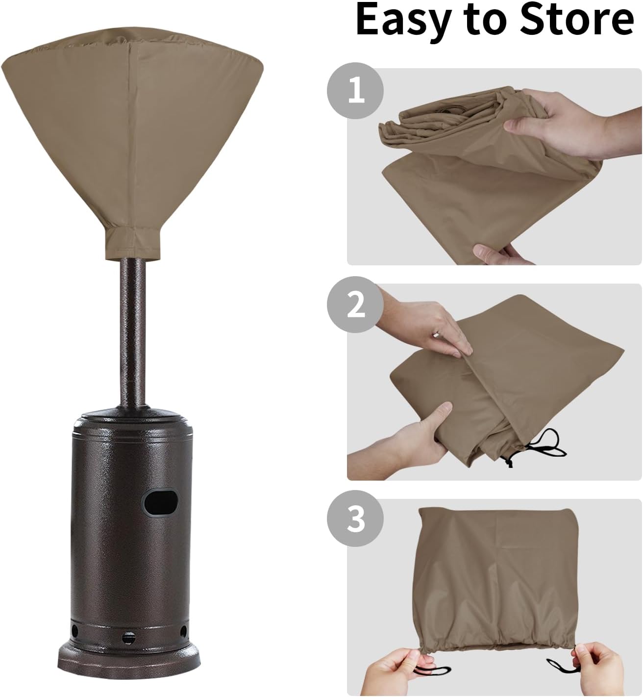 Easy-Going Patio Heater Head Cover 34" D with Zipper and Storage Bag, Waterproof Outdoor Round for Standing Heat, Dustproof, UV-Resistant (Top Cover Only, Camel)