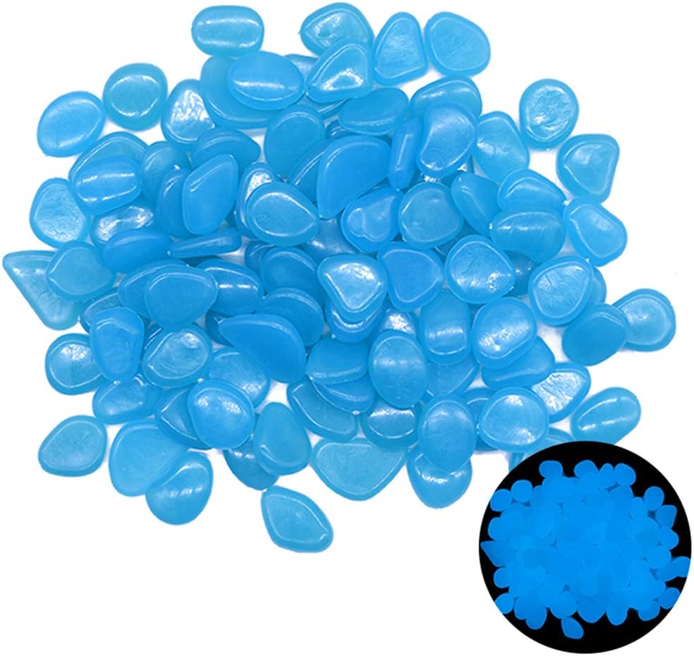 Oubest Glow in The Dark Rocks Glow Pebbles Outdoor Bulk Blue Decorations Stones for Garden Fish Tank Aquarium Walkway Plant Pots (500, Blue)