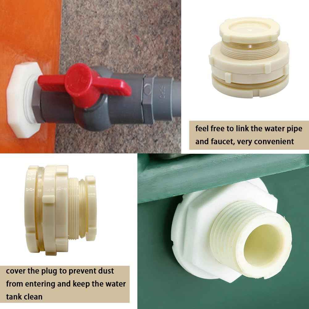3" Female ABS Bulkhead Fitting, Plastic Water Tank Connector Adapter Fitting with Plugs for Outdoor rain Barrel Garden Hose Adapter Spigot kit Water Tank Gallon Drain Bucket(Set of 1)