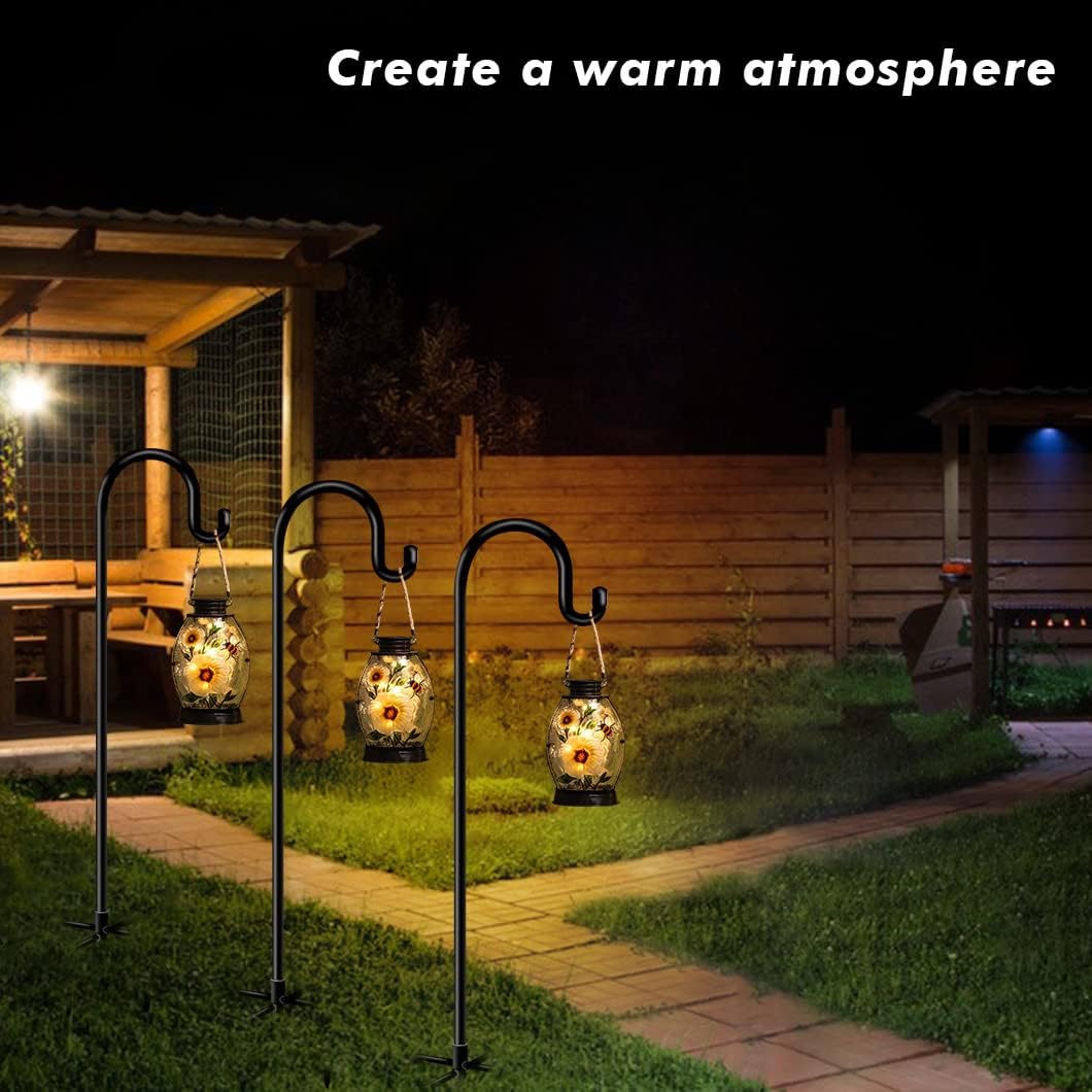 Shepherds Hooks for Outdoor Bird Feeder Poles 76inch, Heavy Duty Hummingbird Feeder Hanger for Hanging Plants Basket, Adjustable Wind Chimes Stand, 2 pcs