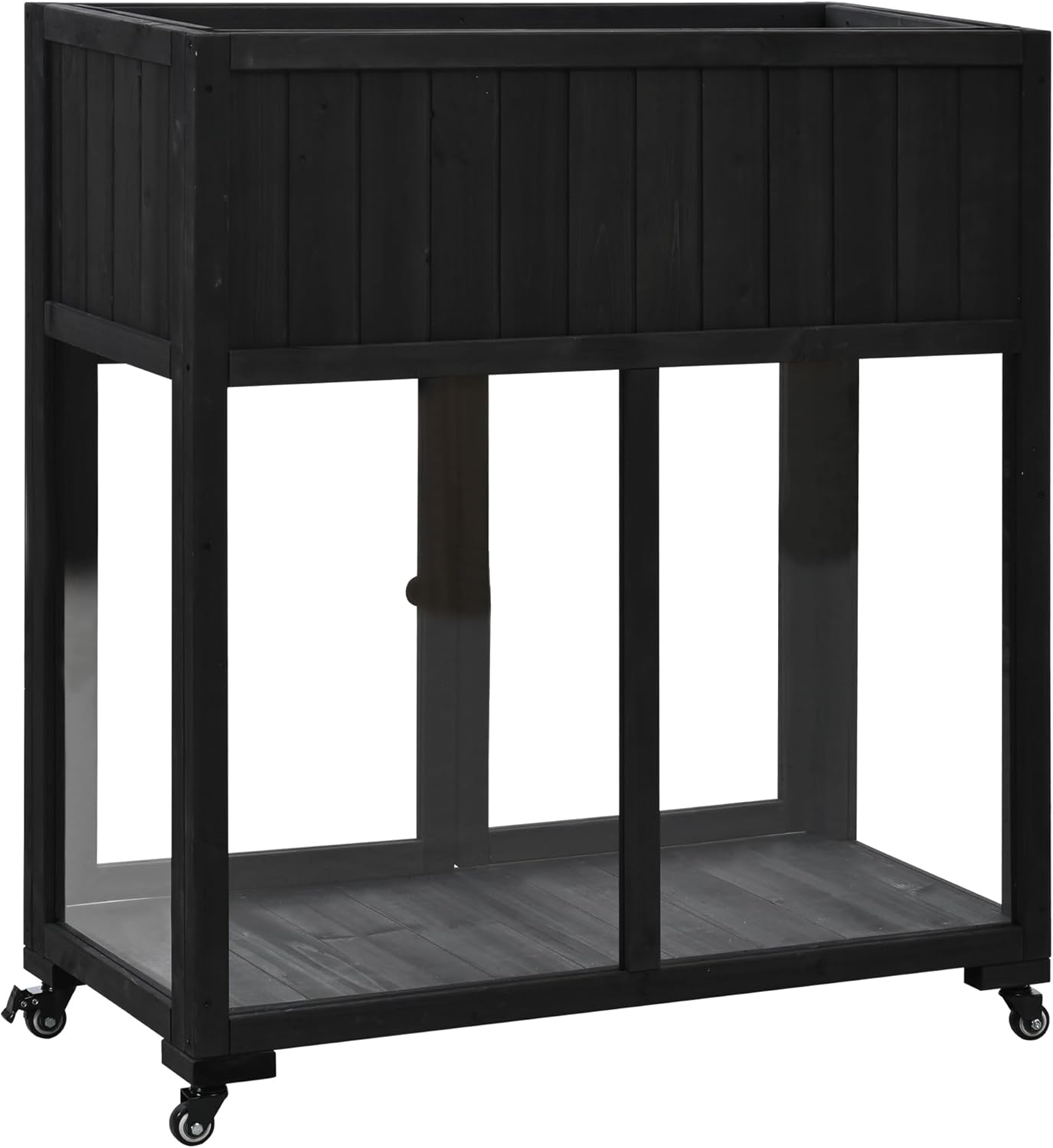 Patio Mini Wood Cold Frame,Compact Garden Greenhouse with Removable Wheels & Fir Wood Polycarbonate Doors,Liner & Drainage Holes,for Indoor Outdoor Use (Black#e)
