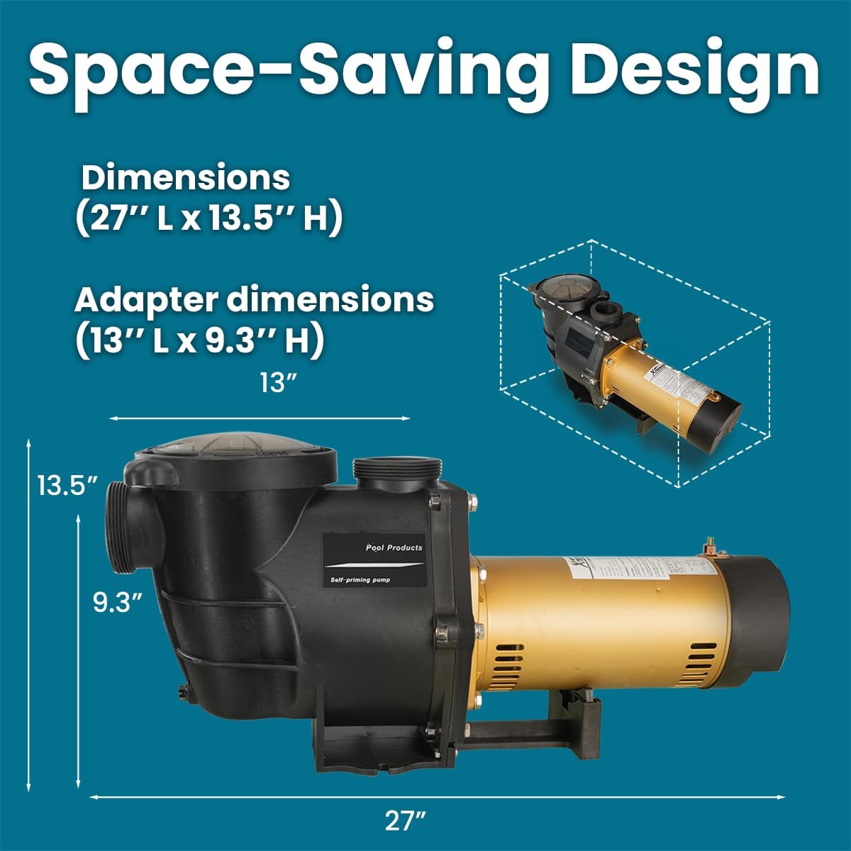 XtremepowerUS 2HP In-Ground Swimming Pool Pump Variable Speed 2" Inlet 230V High Flo w/ Slip-On Fitting