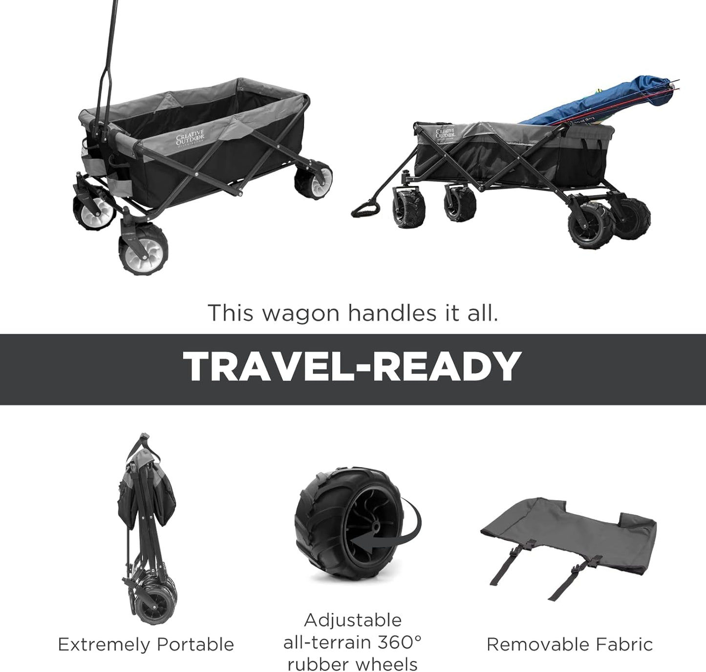 Creative Outdoor Push Pull Hauler Wagon for Kids, 200lbs Weight Capacity, All-Terrain Collapsible and Portable Folding Cart, Beach, Park, Garden, Camping & Tailgate