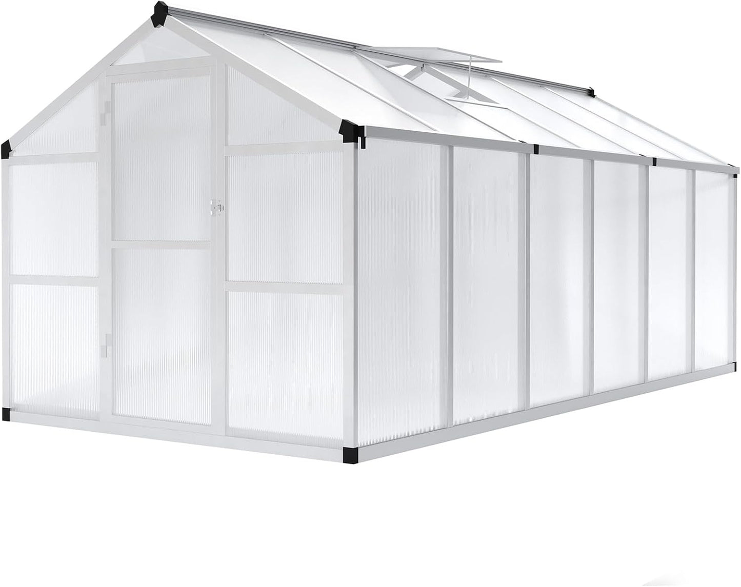 8x12 FT Greenhouse - Large Aluminum Greenhouses for Outdoors, Heavy Duty Polycarbonate Greenhouse with Roof Vent&Ground Nails, Walk-in Green Houses for Garden, Backyard, Patio, Easy Assembly
