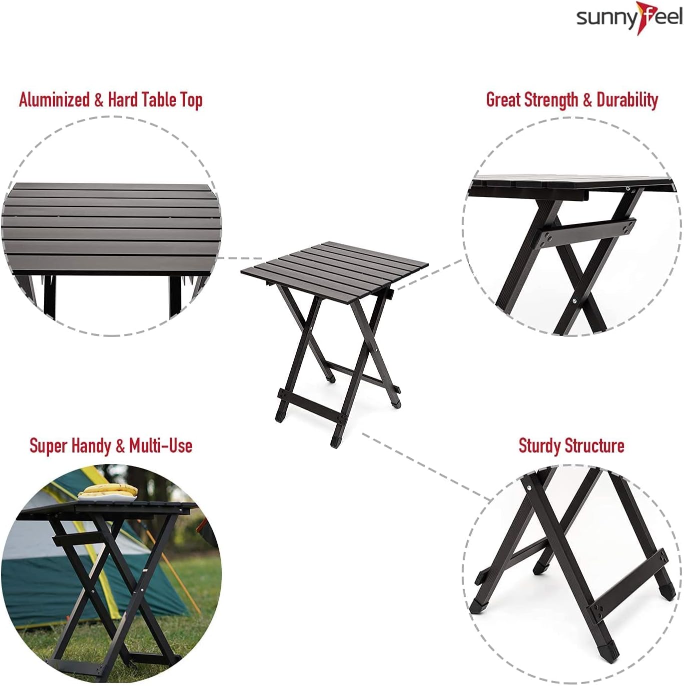 SUNNYFEEL Folding Camping Table - Lightweight Aluminum Portable Picnic Table, 18.5x18.5x24.5 Inch for Cooking, Beach, Hiking, Travel, Fishing, BBQ, Indoor Outdoor Small Foldable Camp Tables - Lumora Garden