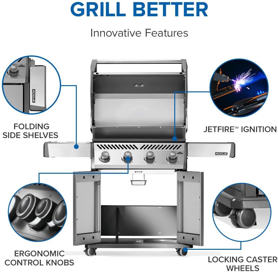 Napoleon Rogue 525 Natural Gas Grill, Stainless Steel, Durable 4-Burner Gas Grill