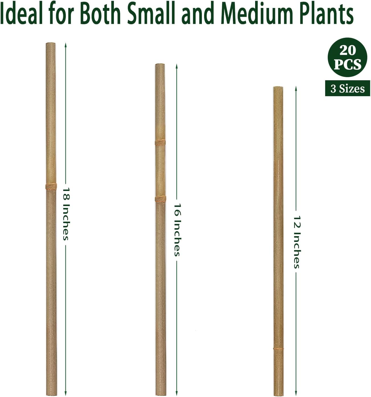 Plant Stakes,18 Inches Natural Garden Bamboo Sticks,BOVITRO 20Pcs Plant Support Stakes for Tomatoes,Beans,Vegetable and Potted Plants