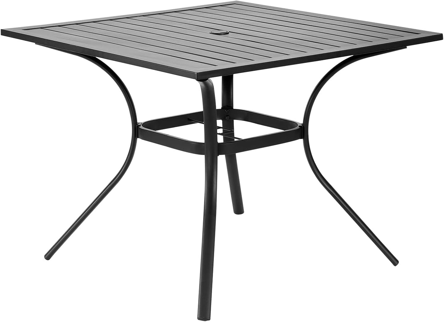 VEVOR Outdoor Patio Dining Table, 37 inch Square Metal Steel Slat Backyard Bistro Tables, with 1.5 in Umbrella Hole, Outside All-Weather Large Furniture for Lawn Garden Porch, Black