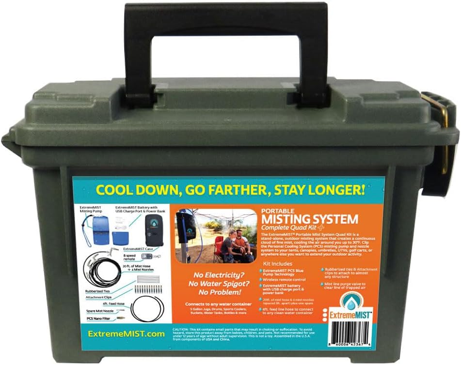 ExtremeMIST Professional Grade Portable Misting System PLUS - 4 Mist Nozzles | Easy Setup | 20 ft Portable Misting Line w/ 170 psi battery operated pump | Cools the air up to 30Β°F (17Β°C)! Easy to Move