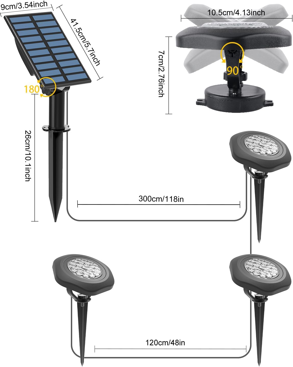 Solar Spot Lights Outdoor Waterproof IP68, 2 Light Modes Pond Lights, 3-in-1 LED Warm Light Solar Landscape Lights, Landscape Path Lights for Underwater Pond Garden Yard Pathway