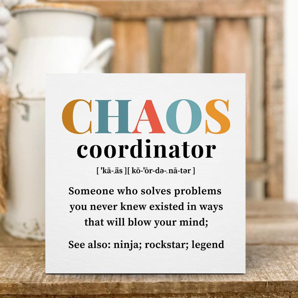 Chaos Coordinator Gifts Office Decor Wooden Box Sign, Administrative Professional Day Gifts Thank You Gifts for Boss Coworker Teacher Nurse Decorative Office Desk Accessories Table Shelf Plaque Sign