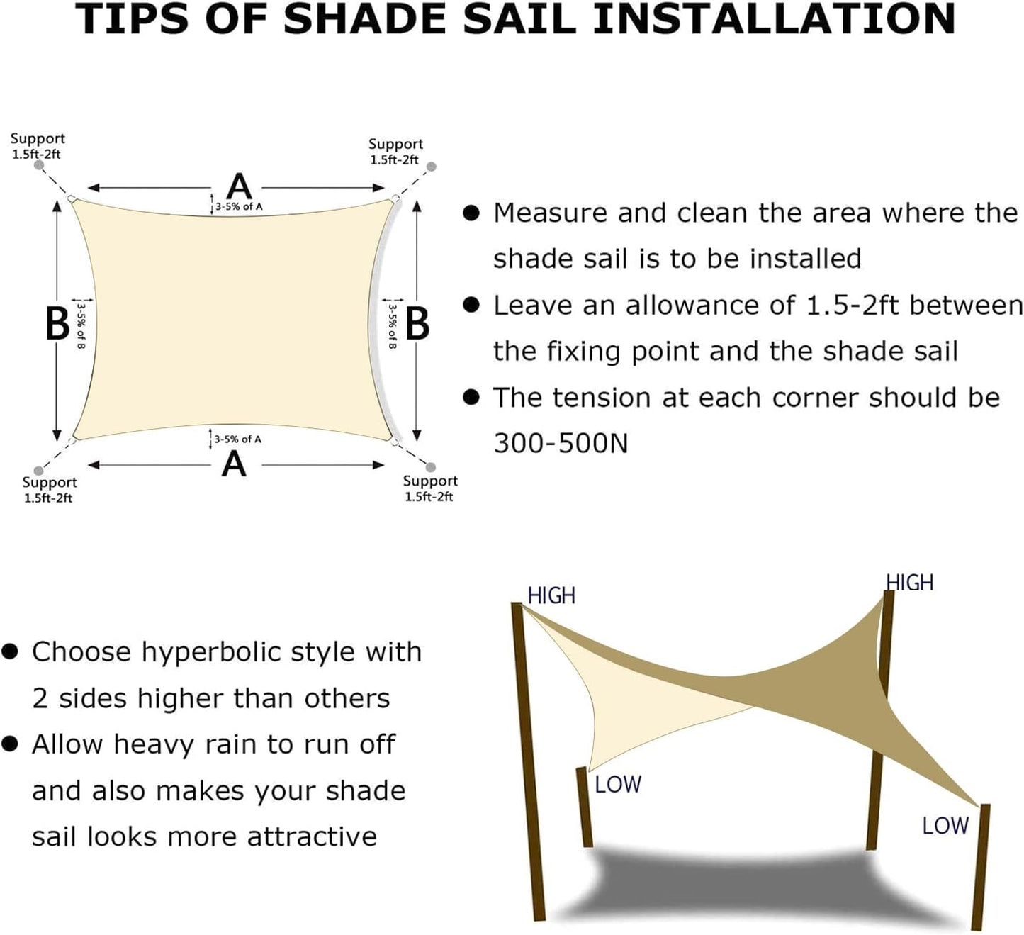 KANAGAWA 9'X10' Cream Custom Size Sun Shade Sail Rectangle UV Block Canopy Cover for Patio Backyard Lawn Garden Outdoor (Customized Available)