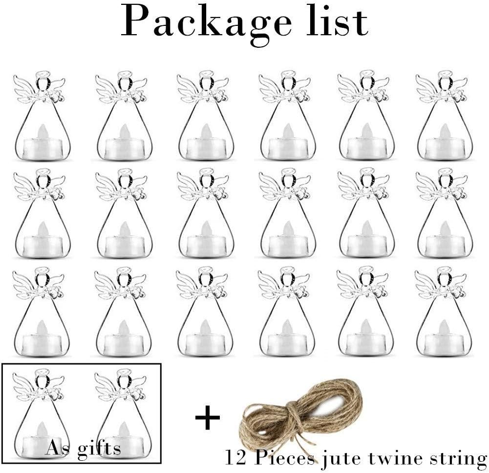 Pack of 20 Hanging Glass Candle Holders Angel Candleholders with Led Tealight Candle Inside Votive Decoration for Wedding Party Restaurant Hotel Garden Decoration,(18+2 Pcs)