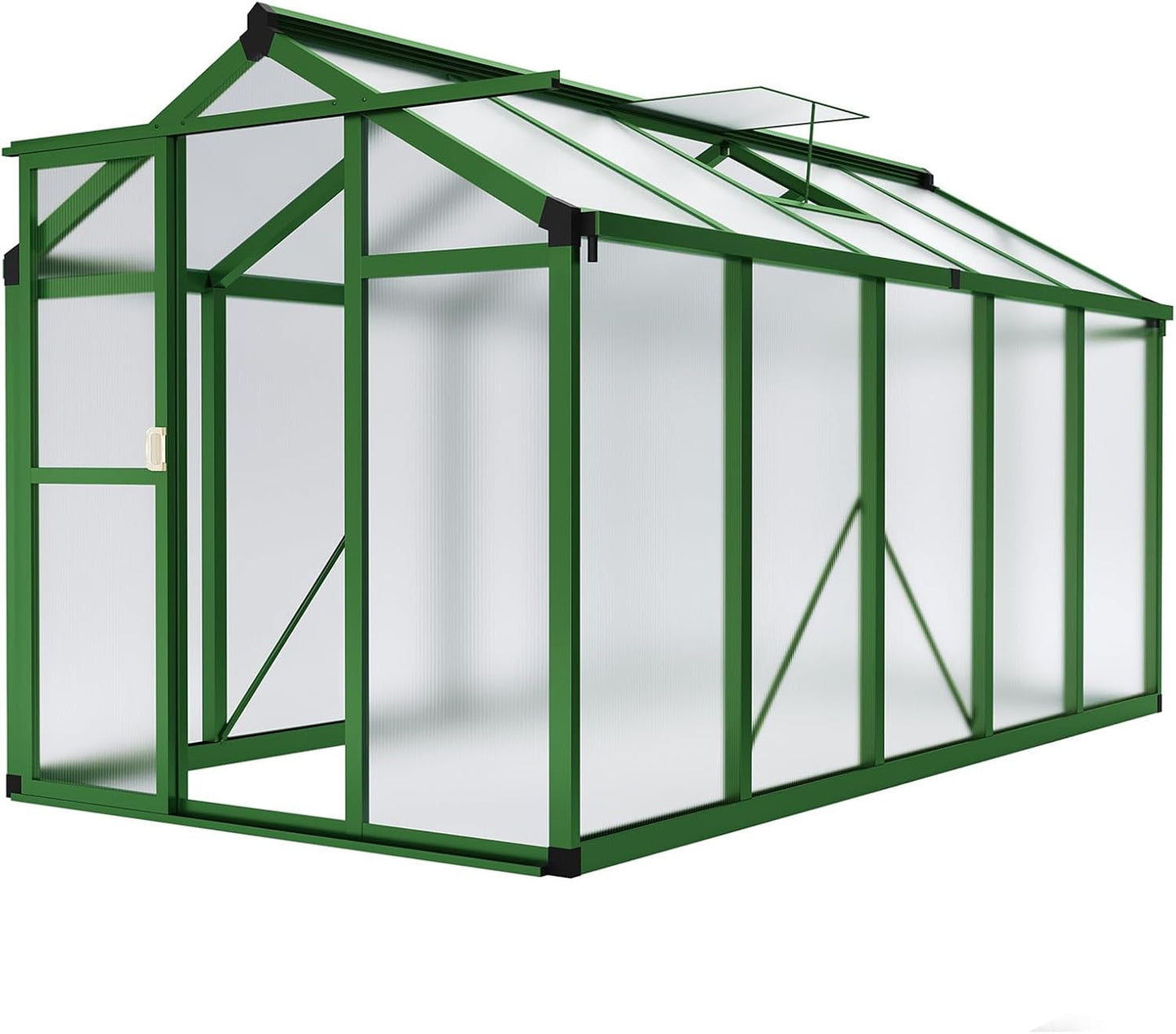 6x10 FT Greenhouse - Large Aluminum Greenhouses for Outdoors, Heavy Duty Polycarbonate Greenhouse with Roof Vent&Ground Nails, Walk-in Green Houses for Garden, Backyard, Patio, Easy Assembly