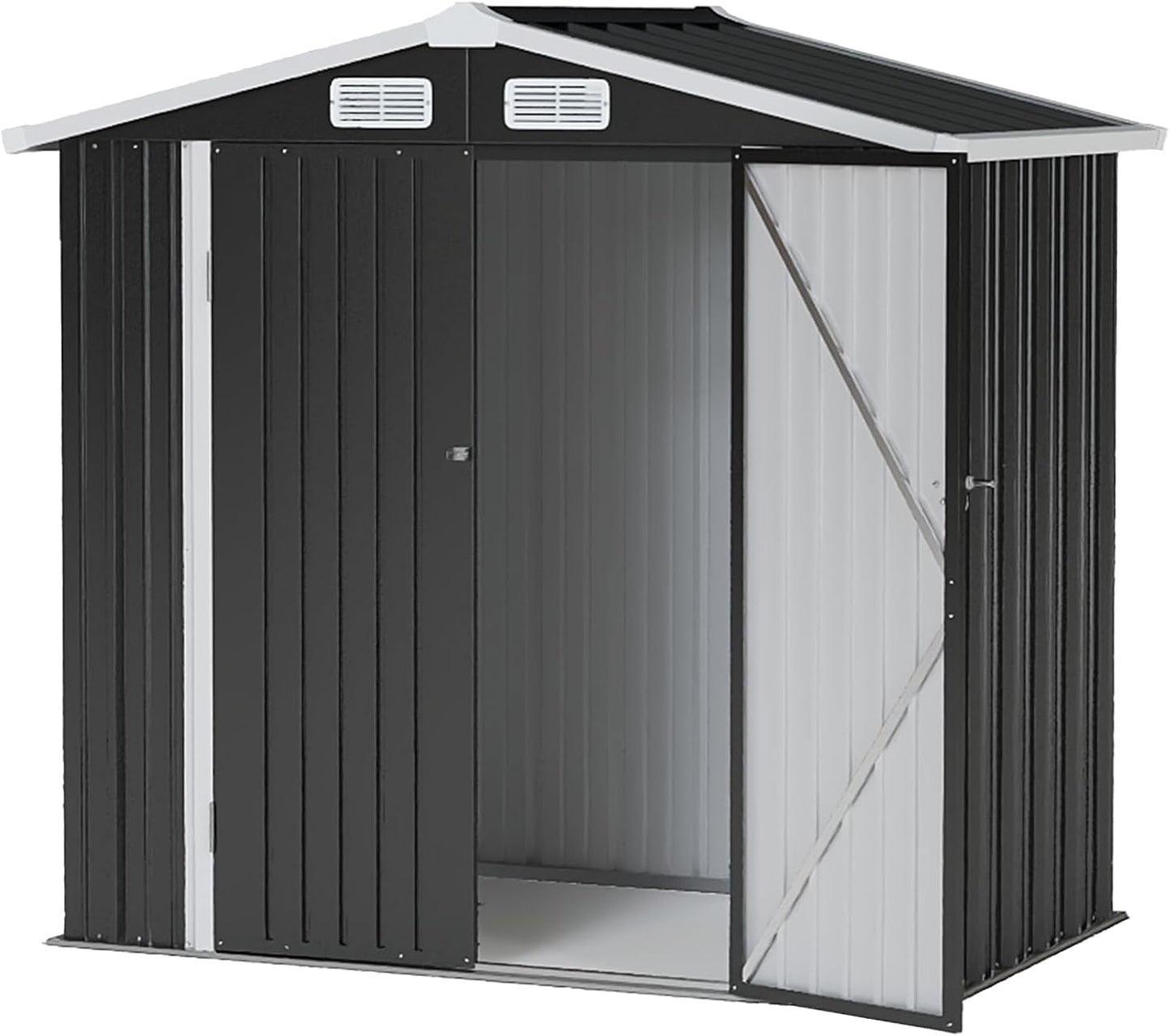 6x4FT Outdoor Storage Shed, Metal Garden Tool Shed with Sloping Roof & Lockable Door for Patio Lawn Backyard (Black, 6x4FT)