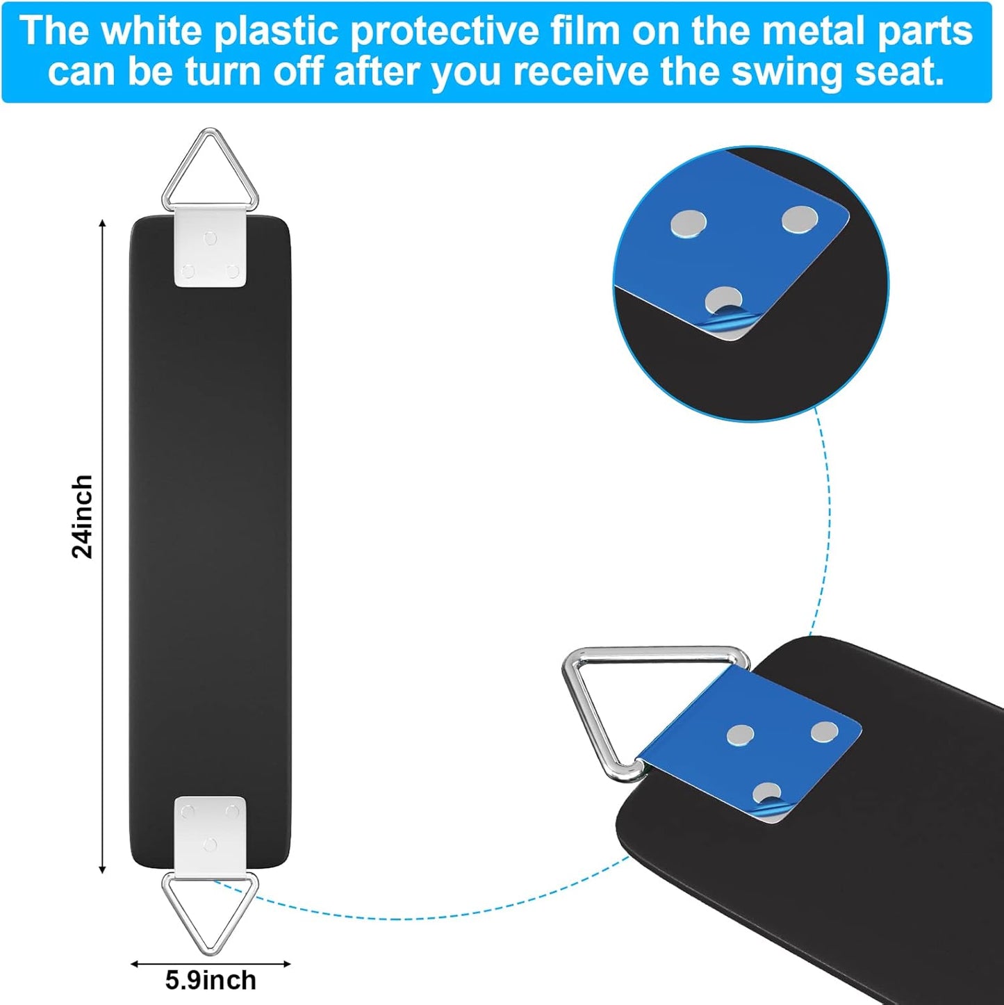 AGPTEK Swing Seat, 30.4 x 6 x 0.27 Inch Yard Swing for Boys and Girls & Adults with Metal Triangle Ring - Black (113KG /250LB Weight Limit)