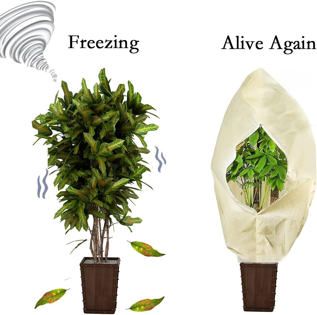 gardtree Plant Covers Freeze Protection 47.2" x 70.8" 2 Packs 2.4oz/yd², Thickened Winter Plant Frost Protection Garden Cold Weather Tree Wrap with Zipper Drawstring for Outdoor Shrub Potted Plant