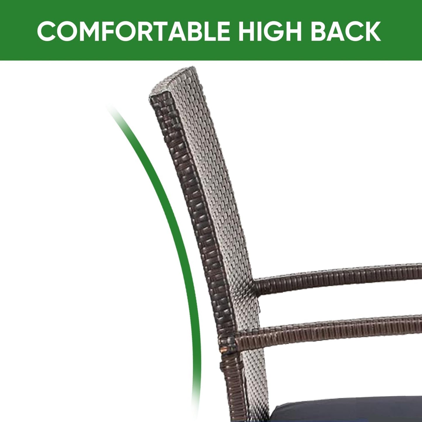 Outdoor Wicker Patio Dining Chairs with Padded Cushions Set of 2: Porch Rattan Chairs Club Chairs with High Back and Deep Seating 350lbs, Brown