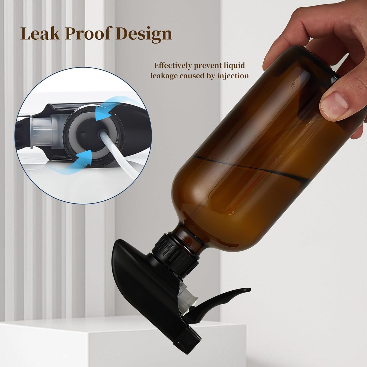 Amber Glass Spray Bottles 16 oz - Refillable Empty Spray Bottles for Cleaning, Essential Oils, Plants, Hair Mister - 2 Pack