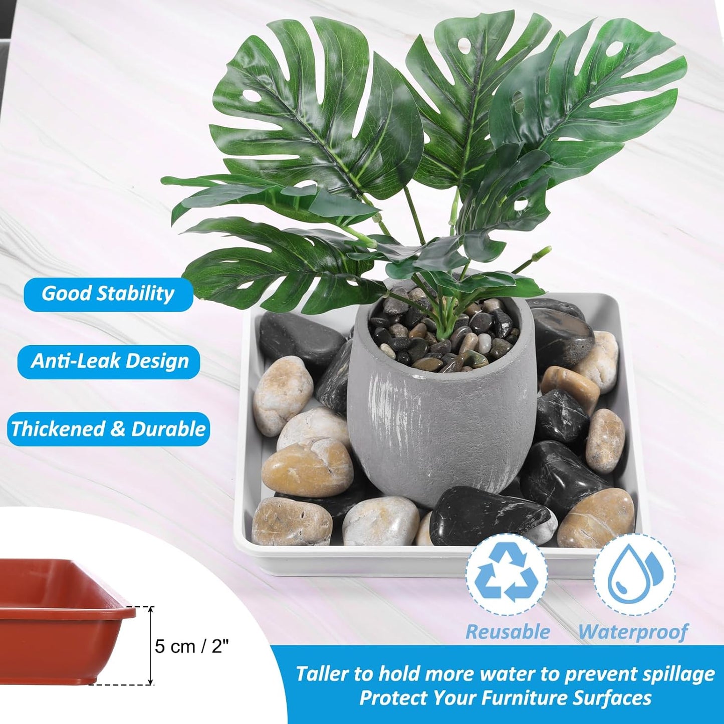 PATIKIL Plant Saucer Tray, 2 Pack 14 Inch Square Plant Saucer Heavy Planter Pot Saucers Large Deep Flower Planter Drip Tray for Indoor Outdoor Plants, Terracotta