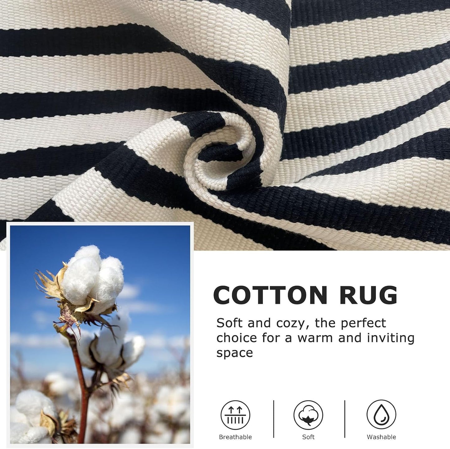 IOHOUZE Black Beige Striped Rug -3'x5' Front Door Rugs Outdoor, Washable Area Rug for Front Porch, Spring Summer Welcome Mats Outdoor Indoor, Doormat for Entryway Porch Entrance