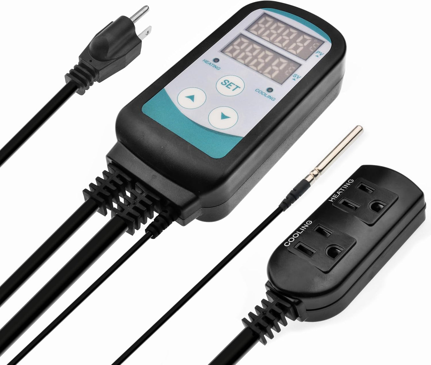 Digital Temperature Controller,Dual Digital Temperature Controlled Outlet,Thermostat Plug,Greenhouse Heater with Thermostat,110-240V 1500W ,Thermostat with Dual LED Display
