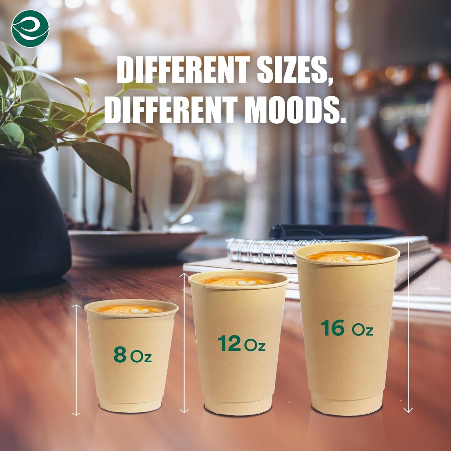 ECO SOUL 100% Compostable Plant-Based Hot Cups | 16oz, 12oz, 8oz | Disposable Bagasse Paper Cups | Eco-friendly Cups | Sturdy, Microwave & Oven Safe (200, 8oz)