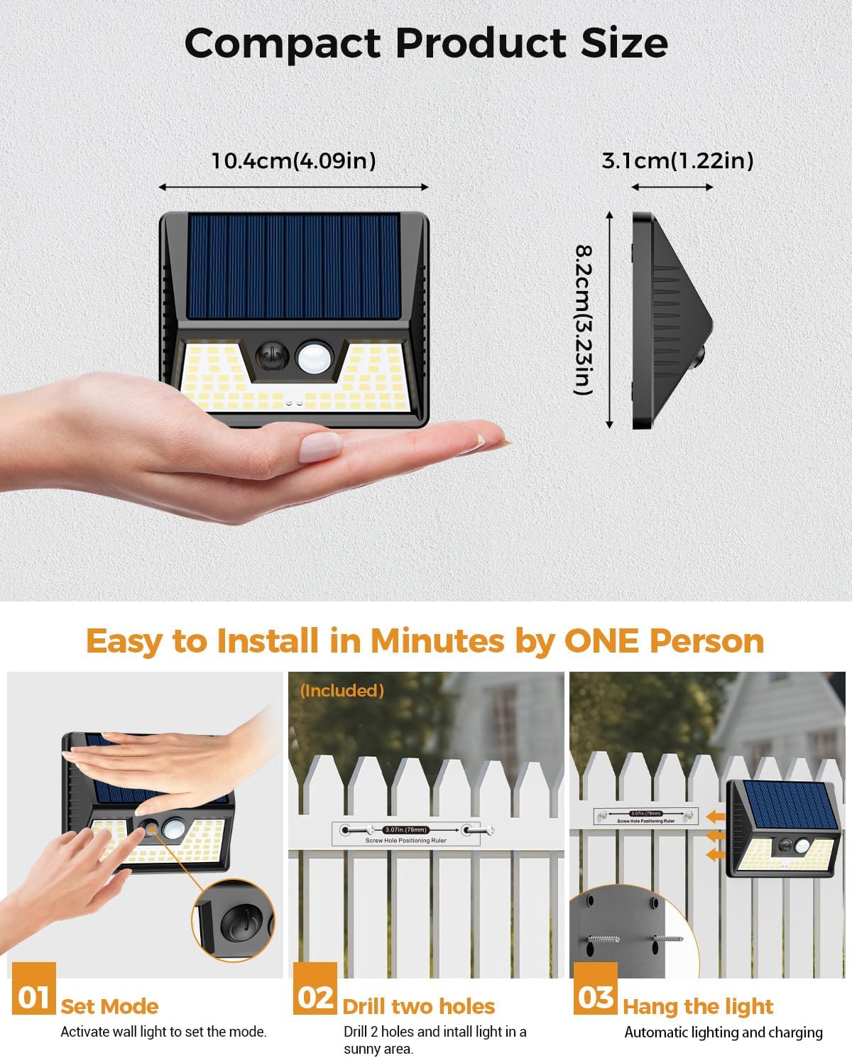 12 Pack Solar Fence Lights Waterproof, Motion Sensor Deck Lights Outdoor, Cold White LED Outside Lights Wireless for Wall Yard Steps Stairs Garden - Black