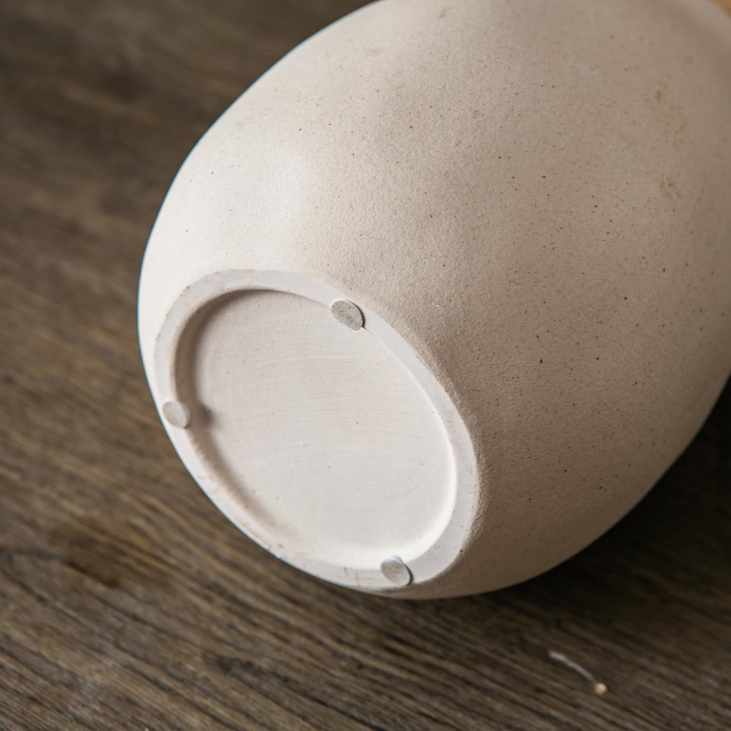 Off-White Ceramic Vase with 2 Handles, Sandstone Texture for Modern Farmhouse Decor, Rustic Pottery, Decorative Flower Vase, Clay Small Vase, Centerpiece for Dining Table - 7 Inch Tall