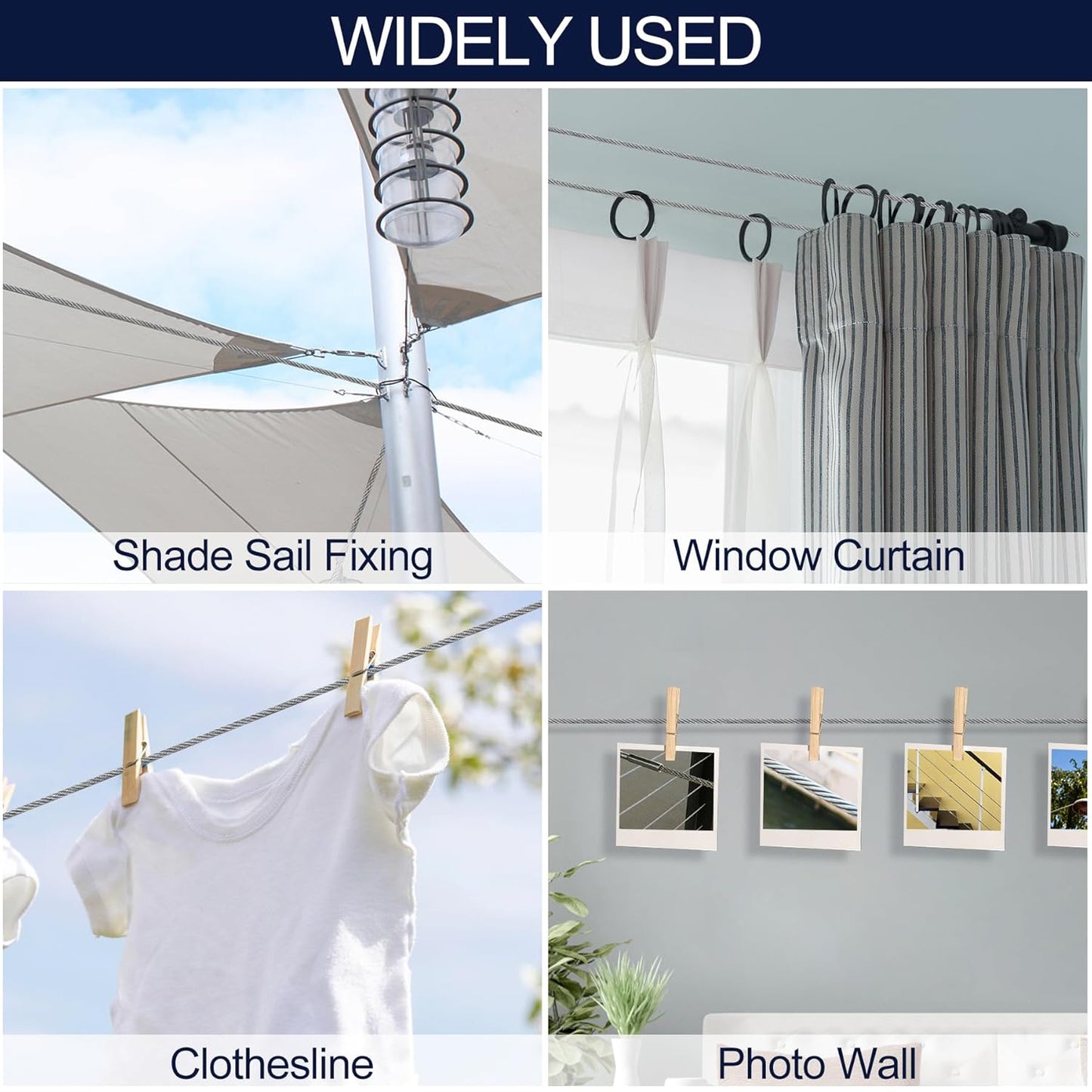 1/8" Wire Rope Kit 236FT Stainless Steel Aircraft Cable with M5 Turnbuckles, 7x7 Strand Core Vinyl Coated Guy Wire Tensioner Kit for Garden String Light, Pictuer, Clothes, Curtain Hanging